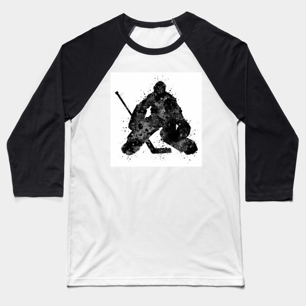 Ice Hockey Boy Goalie Black and White Silhouette Baseball T-Shirt by LotusGifts